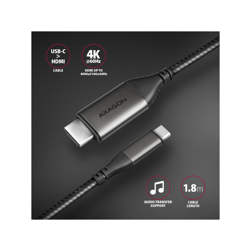AXAGON RVC-HI2MC, USB-C - HDMI 2.0a redukcia / kábel 1.8m, 4K/60Hz HDR10