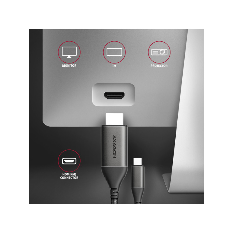 AXAGON RVC-HI2MC, USB-C - HDMI 2.0a redukcia / kábel 1.8m, 4K/60Hz HDR10