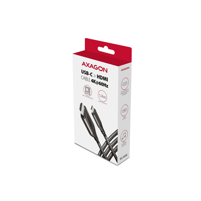 AXAGON RVC-HI2MC, USB-C - HDMI 2.0a redukcia / kábel 1.8m, 4K/60Hz HDR10