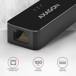 AXAGON ADE-XR, USB 2.0 - Fast Ethernet sieťová karta, auto inštal, čierna