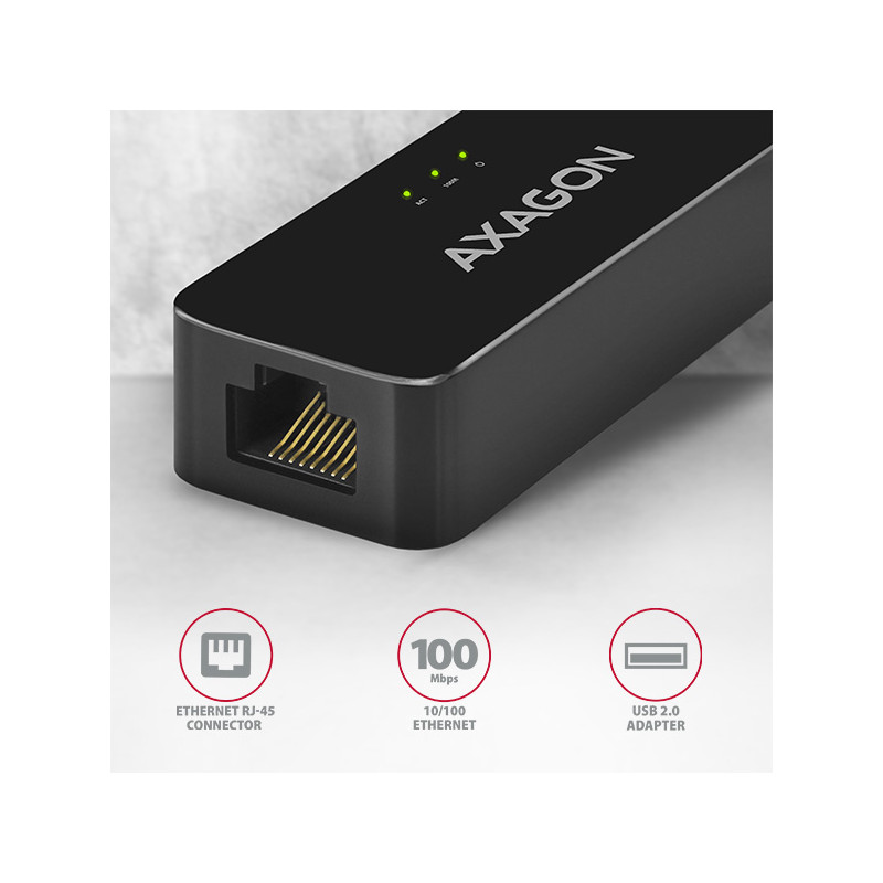 AXAGON ADE-XR, USB 2.0 - Fast Ethernet sieťová karta, auto inštal, čierna