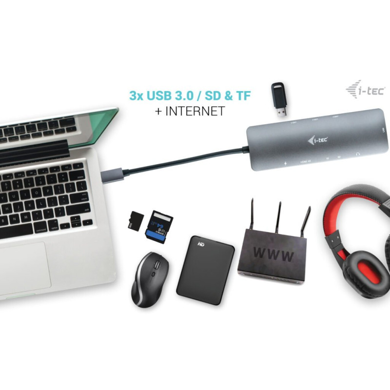 i-tec USB-C Metal Nano Docking Station 4K HDMI LAN, Power Delivery 100 W + Charger 100 W (bundle)