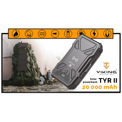 Solárna powerbanka VIKING TYR II/Output: 1xUSB-C, 2xUSB-A/Wireless charge 15W max/20000mAh/ LED svetlo