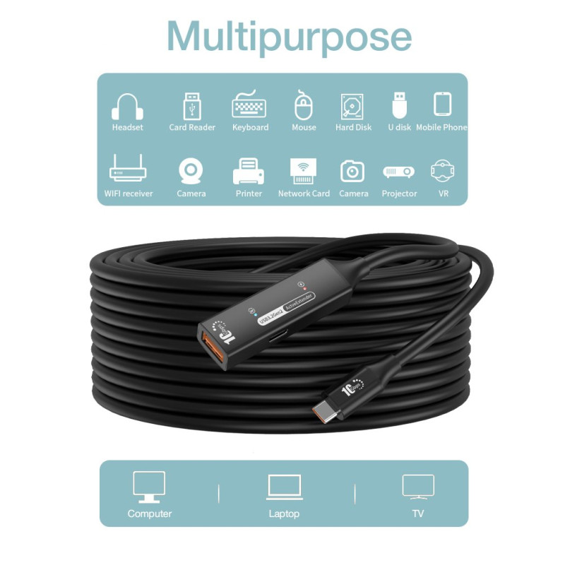 PremiumCord USB-A repeater + kábel USB-C, 7m