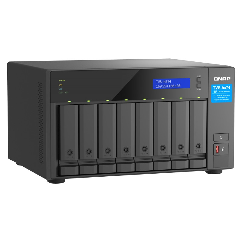 QNAP TVS-h874-i5-32G (6core 4,4 GHz, ZFS, 32 GB RAM, 8x SATA, 2x M.2 NVMe, 2x PCIe, 2x 2,5GbE, HDMI)