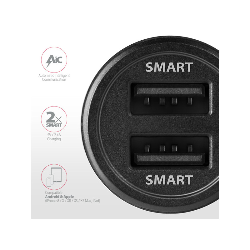 AXAGON PWC-5V5, SMART nabíjačka do auta, 2x port 5V-2.4A + 2.4A, 24W