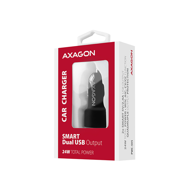 AXAGON PWC-5V5, SMART nabíjačka do auta, 2x port 5V-2.4A + 2.4A, 24W
