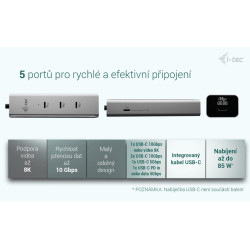 i-tec USB-C Charging HUB 5port s USB-C video 8K, Power Delivery 85W