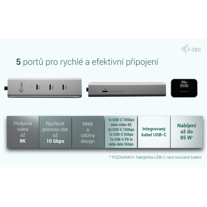 i-tec USB-C Charging HUB 5port s USB-C video 8K, Power Delivery 85W