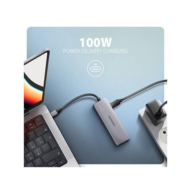 AXAGON HMC-5H60, USB 5Gbps húb, porty 2x USB-A, 1x USB-C, HDMI 4k/60, PD 100W, kábel USB-C 15cm