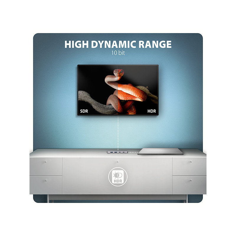 AXAGON HMC-5H60, USB 5Gbps húb, porty 2x USB-A, 1x USB-C, HDMI 4k/60, PD 100W, kábel USB-C 15cm