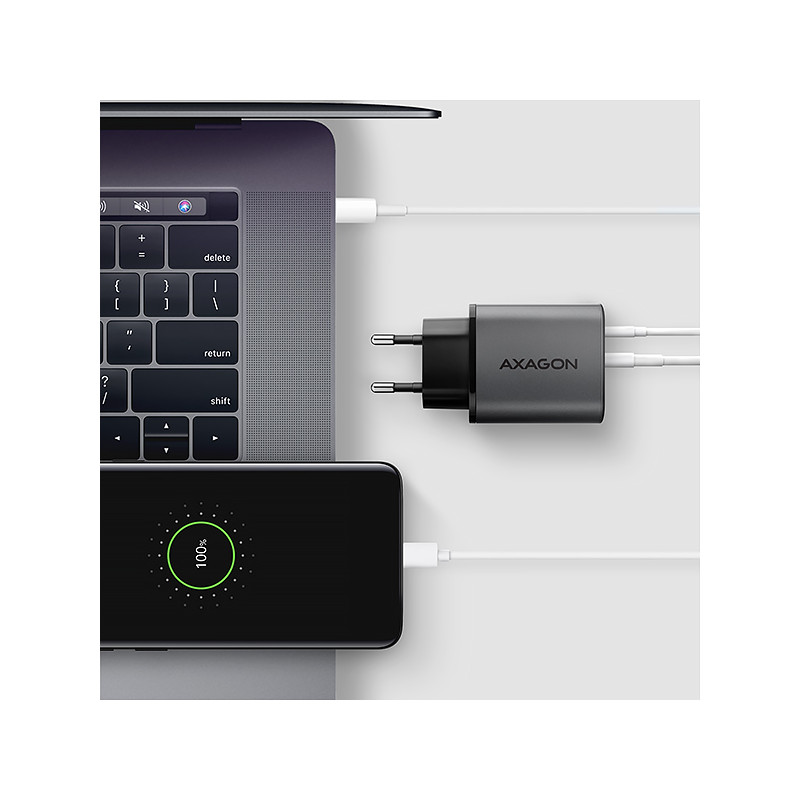 AXAGON ACU-PQ67D GaN nabíjačka do siete 67W, USB-A+USB-C, PD3.0/PPS/QC4+/SFC2.0/Apple, LCD display
