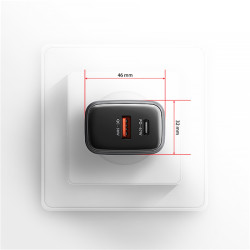 AXAGON ACU-PQ67D GaN nabíjačka do siete 67W, USB-A+USB-C, PD3.0/PPS/QC4+/SFC2.0/Apple, LCD display