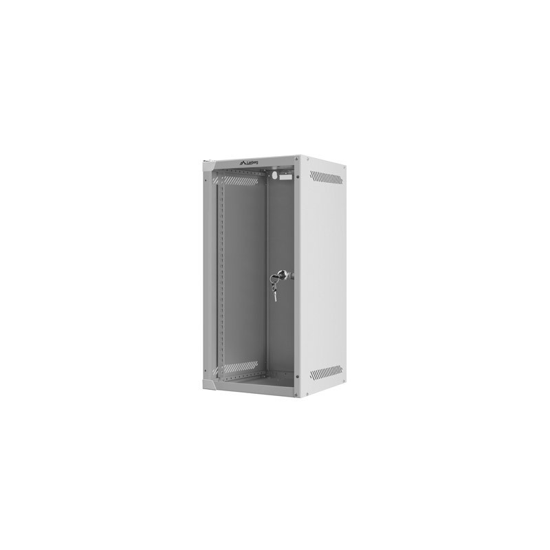 LANBERG RACKOVÁ SKRIŇA 10'' NÁSTENNÁ 12U/280X310 (FLAT PACK) S PRESKLENÝMI DVERAMI ŠEDÁ