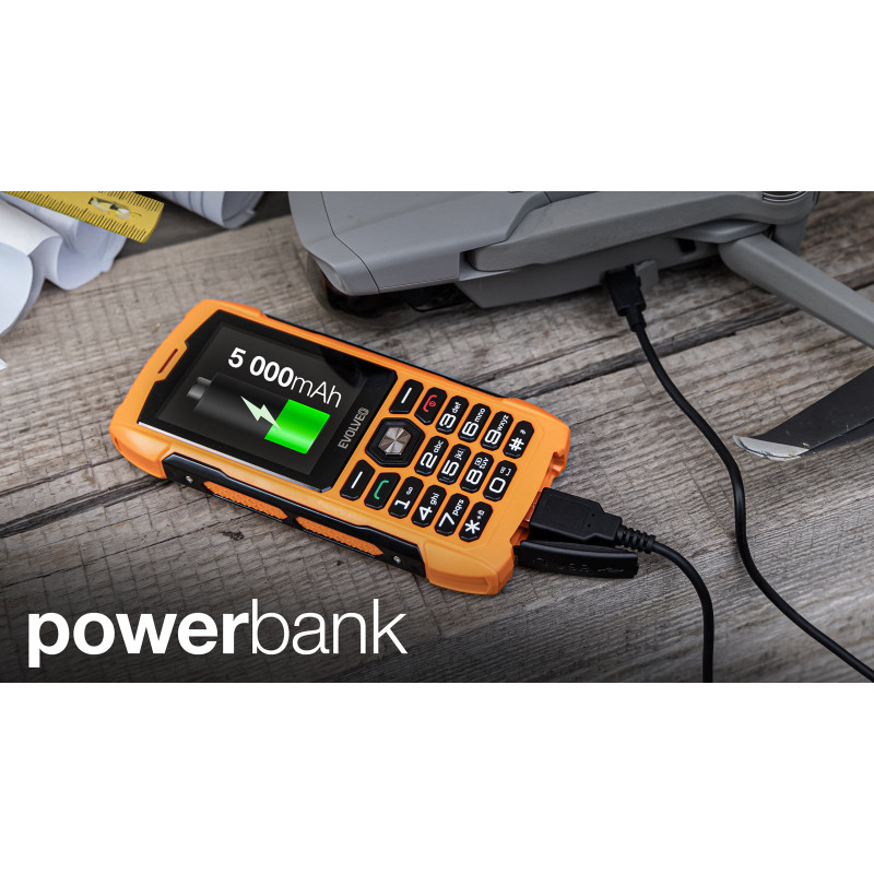 EVOLVEO StrongPhone H1, IP68 odolný Dual SIM telefón, 2,8'' LCD, 5000mAh, Powerbanka, oranžový
