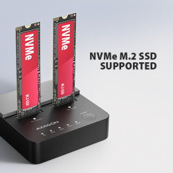 AXAGON ADSA-M2C22L, USB-C 20Gbps dokovacia stanica pre 2× M.2 NVMe SSD s funkciou klonovania