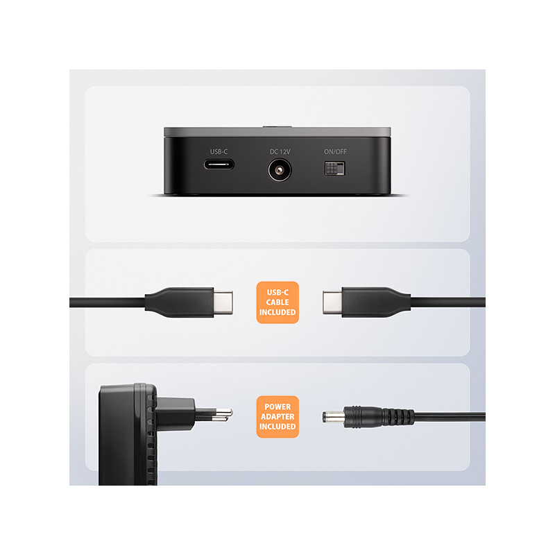 AXAGON ADSA-M2C22L, USB-C 20Gbps dokovacia stanica pre 2× M.2 NVMe SSD s funkciou klonovania