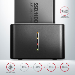 AXAGON ADSA-D25, USB 3.2 Gen 1 - 2x SATA 6G 2.5'' SSD/HDD CLONE MINI dokovacia stanica