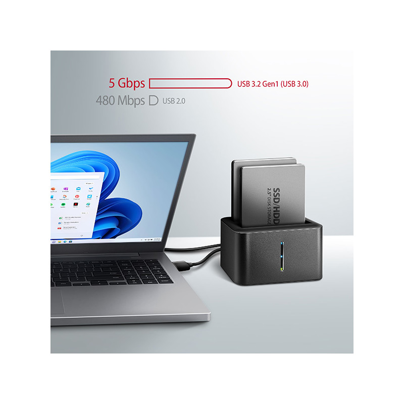 AXAGON ADSA-D25, USB 3.2 Gen 1 - 2x SATA 6G 2.5'' SSD/HDD CLONE MINI dokovacia stanica
