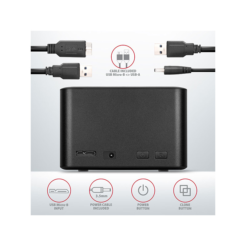 AXAGON ADSA-D25, USB 3.2 Gen 1 - 2x SATA 6G 2.5'' SSD/HDD CLONE MINI dokovacia stanica