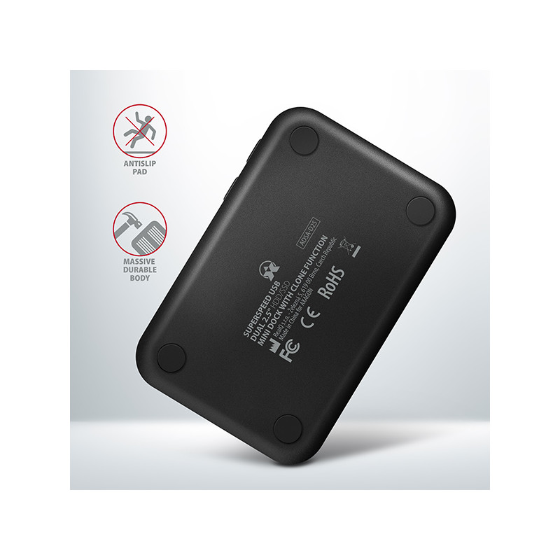 AXAGON ADSA-D25, USB 3.2 Gen 1 - 2x SATA 6G 2.5'' SSD/HDD CLONE MINI dokovacia stanica