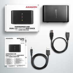 AXAGON ADSA-D25, USB 3.2 Gen 1 - 2x SATA 6G 2.5'' SSD/HDD CLONE MINI dokovacia stanica