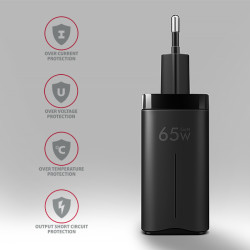 AXAGON ACU-DPQ65, GaN nabíjačka do siete 65W, 3x port (USB-A + dual USB-C), PD3.0/QC4+/PPS/Apple