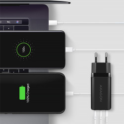 AXAGON ACU-DPQ65, GaN nabíjačka do siete 65W, 3x port (USB-A + dual USB-C), PD3.0/QC4+/PPS/Apple