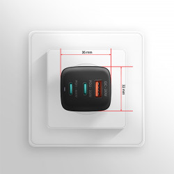 AXAGON ACU-DPQ65, GaN nabíjačka do siete 65W, 3x port (USB-A + dual USB-C), PD3.0/QC4+/PPS/Apple