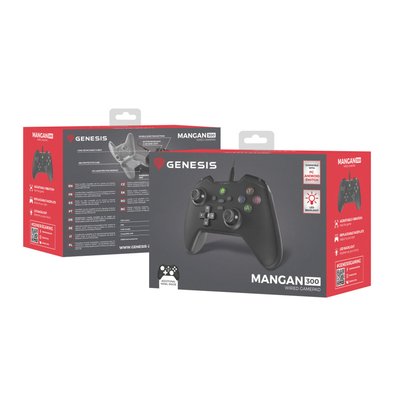 Drôtový gamepad Genesis MANGAN 300, pre PC/Switch/Mobil, čierny