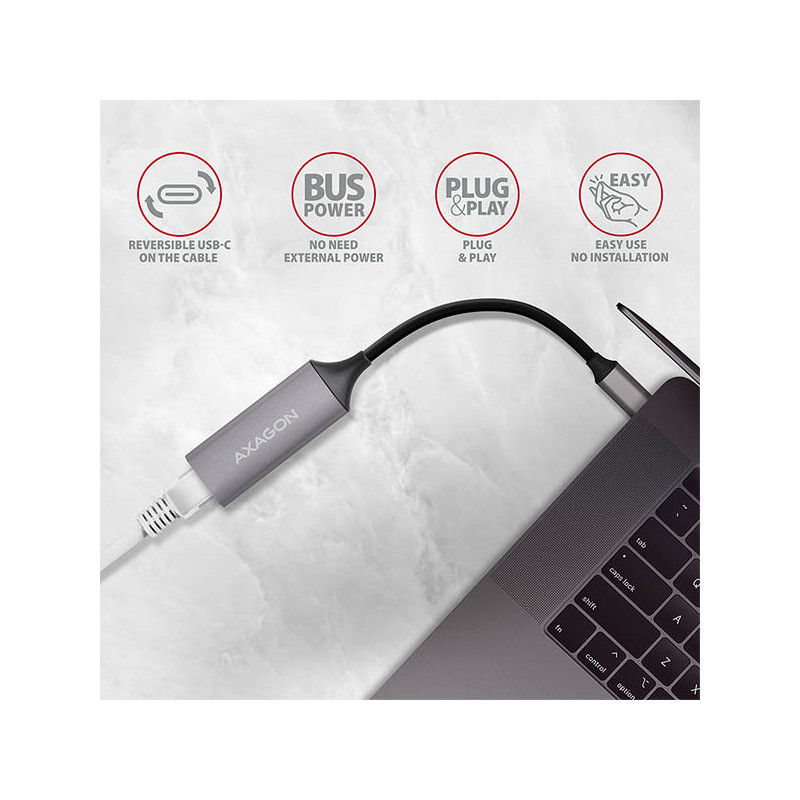 AXAGON ADE-TRC, USB-C 3.2 Gen 1 - Gigabit Ethernet sieťová karta, auto inštal, titánovo šedá
