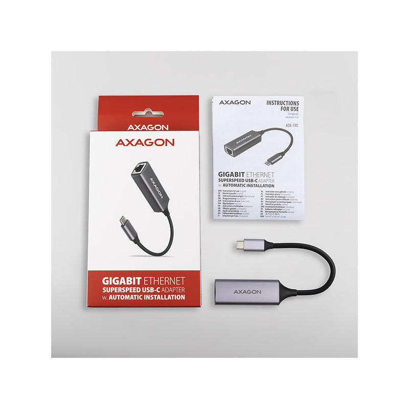 AXAGON ADE-TRC, USB-C 3.2 Gen 1 - Gigabit Ethernet sieťová karta, auto inštal, titánovo šedá