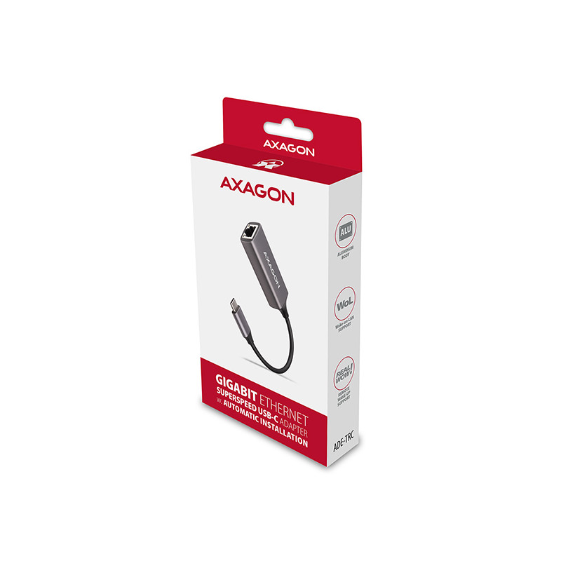 AXAGON ADE-TRC, USB-C 3.2 Gen 1 - Gigabit Ethernet sieťová karta, auto inštal, titánovo šedá