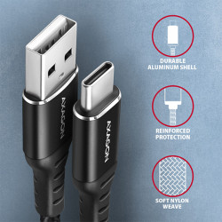 AXAGON BUCM-AM15AB, HQ kábel USB-C -- USB-A, 1.5m, USB 2.0, 3A, ALU, oplet, čierny