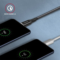 AXAGON BUCM-AM15AB, HQ kábel USB-C -- USB-A, 1.5m, USB 2.0, 3A, ALU, oplet, čierny