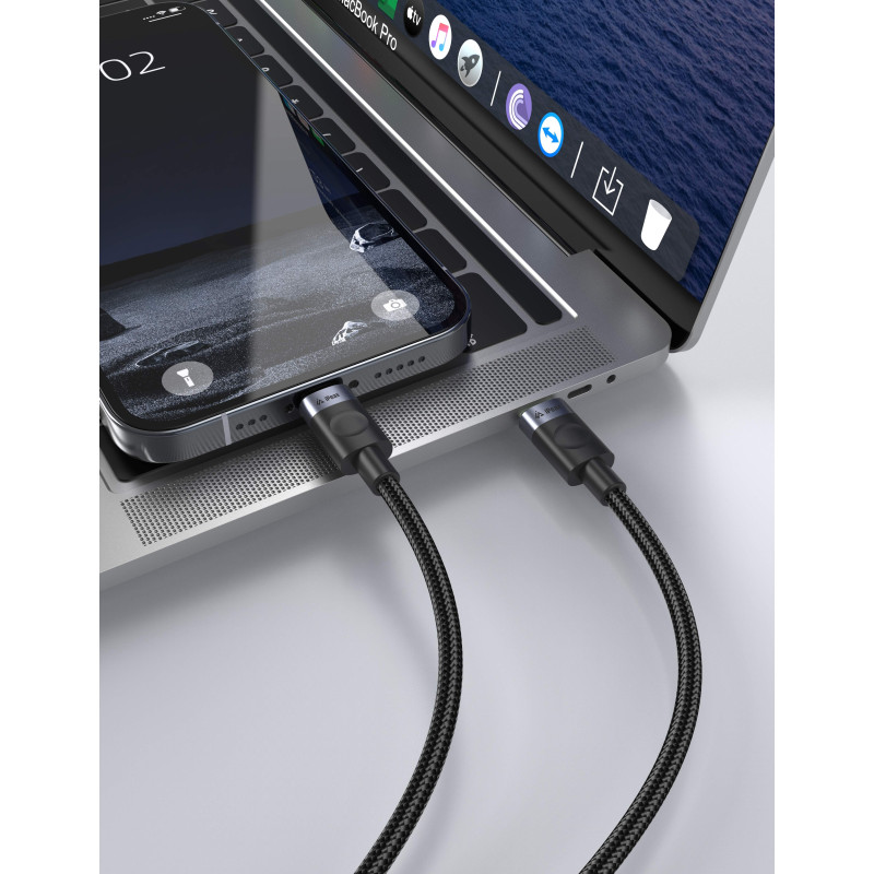 TEXTILNÝ KÁBEL USB-C / USB-C 1,5M, USB 2.0 ČIERNY