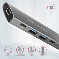 AXAGON HMC-5G21, USB 10Gb/s húb, porty 2x USB-A, 2x USB-C, HDMI 4k/30, PD 60W, kábel USB-C 13cm