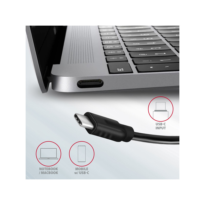 AXAGON HMC-5G21, USB 10Gb/s húb, porty 2x USB-A, 2x USB-C, HDMI 4k/30, PD 60W, kábel USB-C 13cm