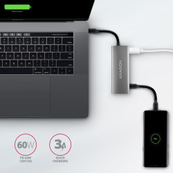 AXAGON HMC-5G21, USB 10Gb/s húb, porty 2x USB-A, 2x USB-C, HDMI 4k/30, PD 60W, kábel USB-C 13cm