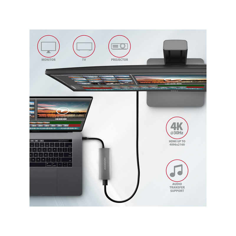 AXAGON HMC-5G21, USB 10Gb/s húb, porty 2x USB-A, 2x USB-C, HDMI 4k/30, PD 60W, kábel USB-C 13cm