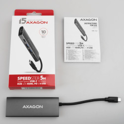 AXAGON HMC-5G21, USB 10Gb/s húb, porty 2x USB-A, 2x USB-C, HDMI 4k/30, PD 60W, kábel USB-C 13cm