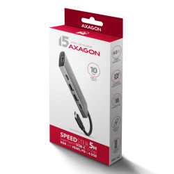 AXAGON HMC-5G21, USB 10Gb/s húb, porty 2x USB-A, 2x USB-C, HDMI 4k/30, PD 60W, kábel USB-C 13cm