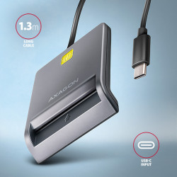 AXAGON CRE-SM3TC, USB-C FlatReader čítačka kontaktných kariet Smart card (eObčanka), kábel 1.2m