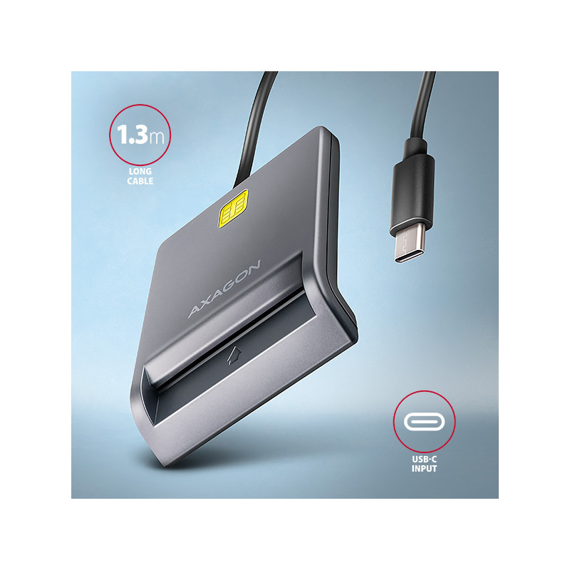 AXAGON CRE-SM3TC, USB-C FlatReader čítačka kontaktných kariet Smart card (eObčanka), kábel 1.2m