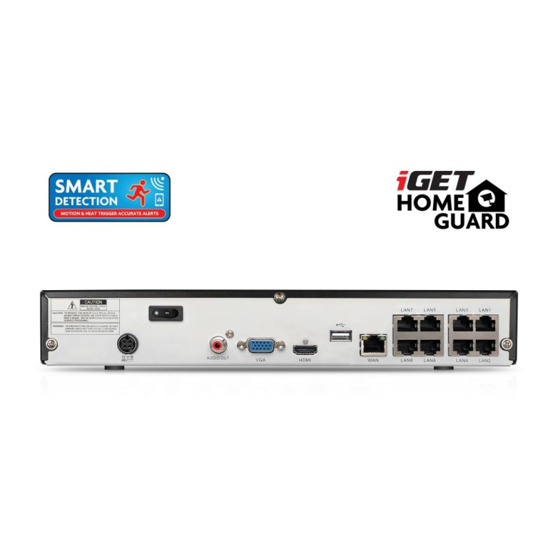 iGET HGNVK85304 - Kamerový PoE FullHD set, 8CH NVR + 4x IP 1080p kamera, SMART detekcia, W/M/Andr/iOS