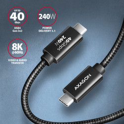 AXAGON BUCM4X-CM10AB NewGEN+ kábel USB-C -- USB-C, 1m, USB4 Gen 3×2, PD 240W 5A, 8K HD, ALU, opletenie