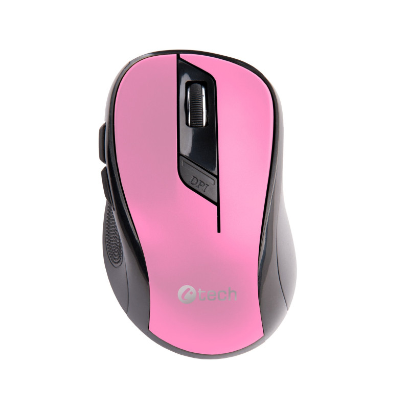 Myš C-TECH WLM-02P, čierno-ružová, bezdrôtová, 1600DPI, 6 tlačidiel, USB nano receiver