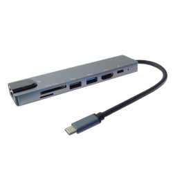 PremiumCord USB-C na HDMI + USB3.0 + USB2.0 + PD + SD/TF + RJ45 adaptér