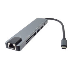 PremiumCord USB-C na HDMI + USB3.0 + USB2.0 + PD + SD/TF + RJ45 adaptér