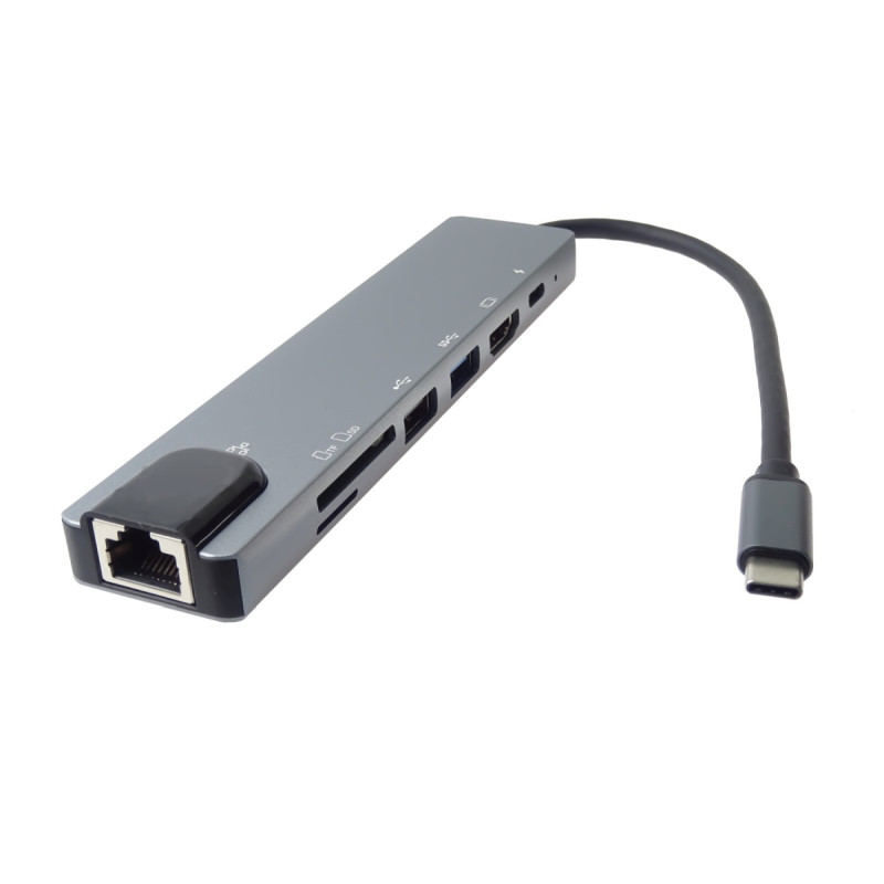 PremiumCord USB-C na HDMI + USB3.0 + USB2.0 + PD + SD/TF + RJ45 adaptér